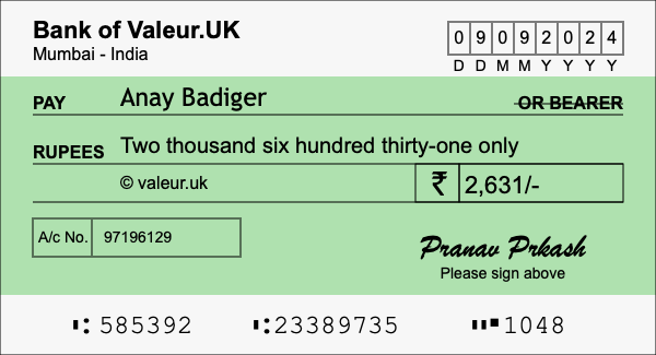 How to write a cheque for 2,631 rupees How to write a cheque for 2,631 rupees