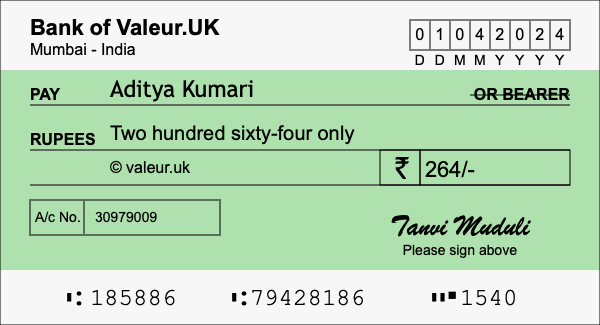 How to write a cheque for 264 rupees