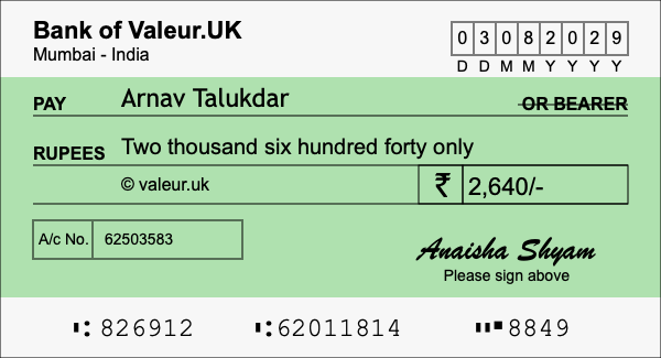 How to write a cheque for 2,640 rupees How to write a cheque for 2,640 rupees