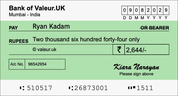 How to write a cheque for 2,644 rupees How to write a cheque for 2,644 rupees