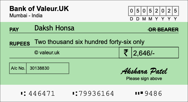 How to write a cheque for 2,646 rupees How to write a cheque for 2,646 rupees