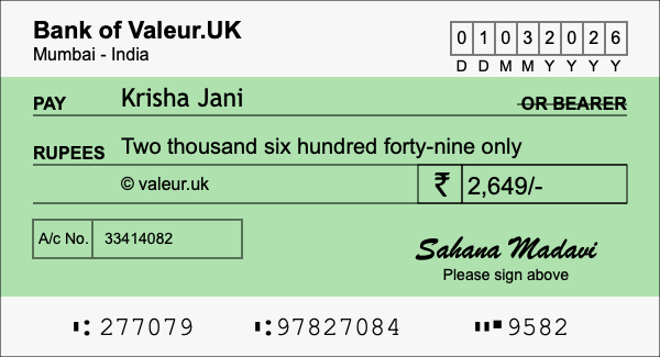 How to write a cheque for 2,649 rupees How to write a cheque for 2,649 rupees