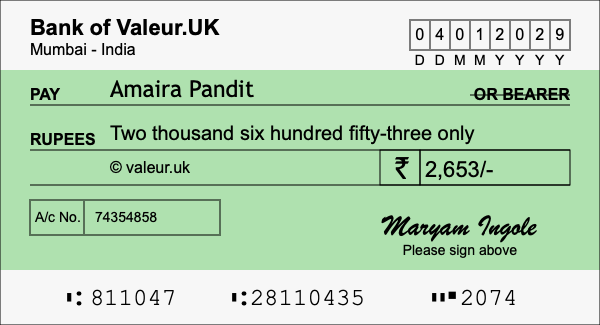How to write a cheque for 2,653 rupees How to write a cheque for 2,653 rupees