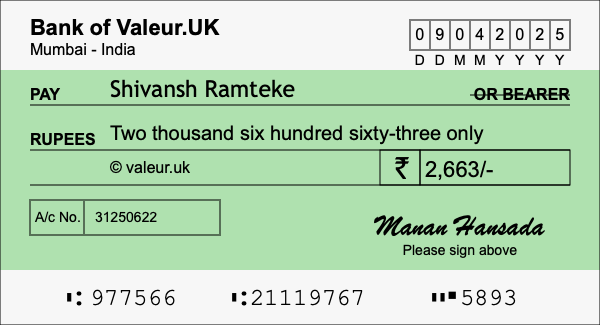 How to write a cheque for 2,663 rupees How to write a cheque for 2,663 rupees