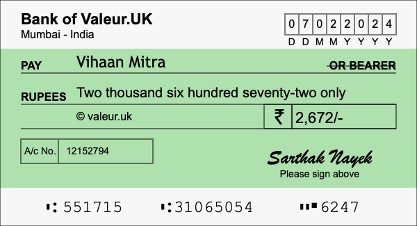 How to write a cheque for 2,672 rupees