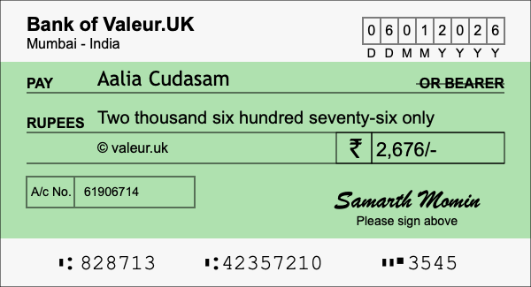How to write a cheque for 2,676 rupees