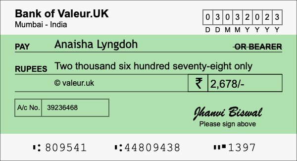 How to write a cheque for 2,678 rupees How to write a cheque for 2,678 rupees