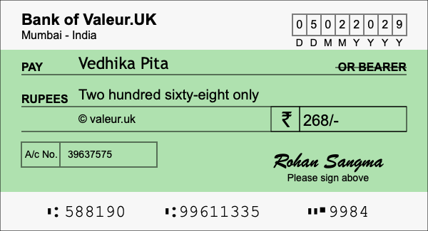 How to write a cheque for 268 rupees