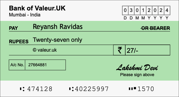 How to write a cheque for 27 rupees How to write a cheque for 27 rupees