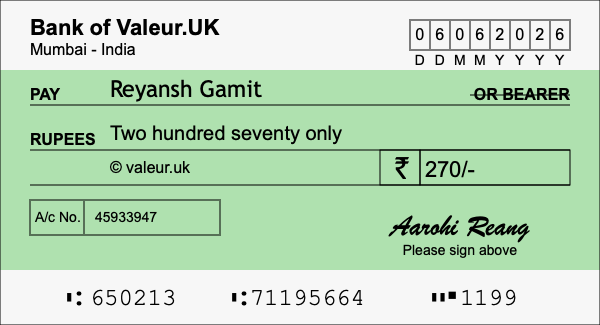 How to write a cheque for 270 rupees How to write a cheque for 270 rupees