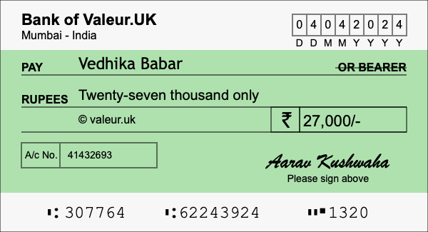 How to write a cheque for 27,000 rupees