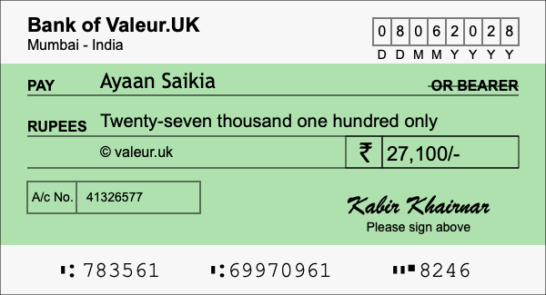 How to write a cheque for 27,100 rupees How to write a cheque for 27,100 rupees