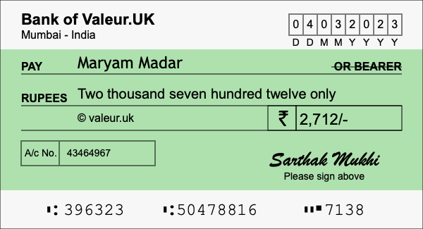 How to write a cheque for 2,712 rupees How to write a cheque for 2,712 rupees