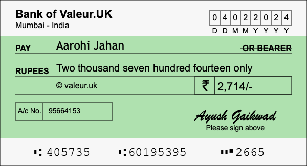 How to write a cheque for 2,714 rupees How to write a cheque for 2,714 rupees