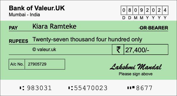 How to write a cheque for 27,400 rupees How to write a cheque for 27,400 rupees