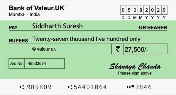 How to write a cheque for 27,500 rupees How to write a cheque for 27,500 rupees