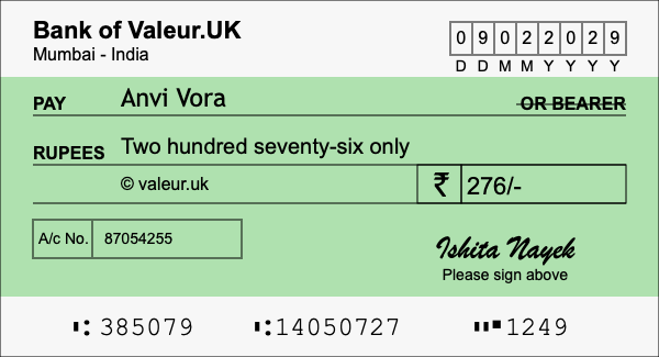 How to write a cheque for 276 rupees How to write a cheque for 276 rupees