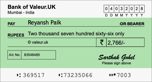 How to write a cheque for 2,766 rupees How to write a cheque for 2,766 rupees