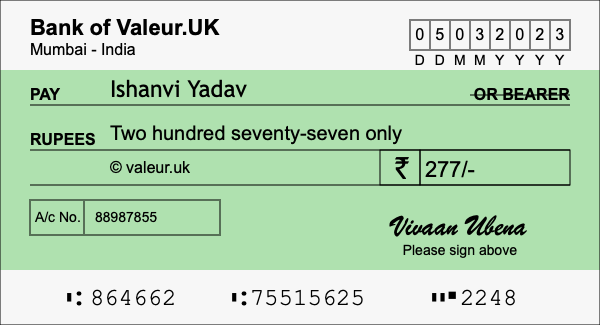 How to write a cheque for 277 rupees How to write a cheque for 277 rupees