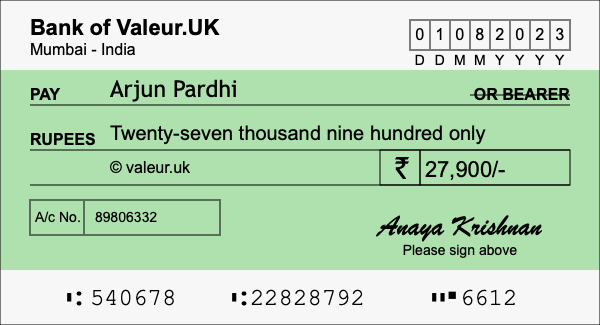 How to write a cheque for 27,900 rupees How to write a cheque for 27,900 rupees