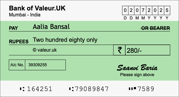 How to write a cheque for 280 rupees How to write a cheque for 280 rupees