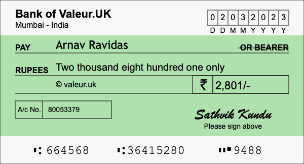 How to write a cheque for 2,801 rupees How to write a cheque for 2,801 rupees