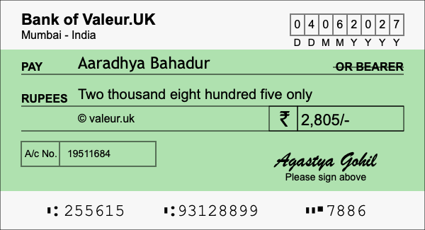 How to write a cheque for 2,805 rupees How to write a cheque for 2,805 rupees