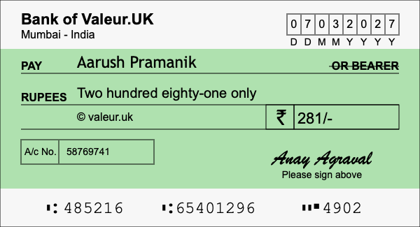 How to write a cheque for 281 rupees How to write a cheque for 281 rupees
