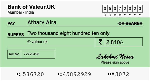 How to write a cheque for 2,810 rupees How to write a cheque for 2,810 rupees