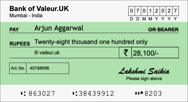 How to write a cheque for 28,100 rupees How to write a cheque for 28,100 rupees