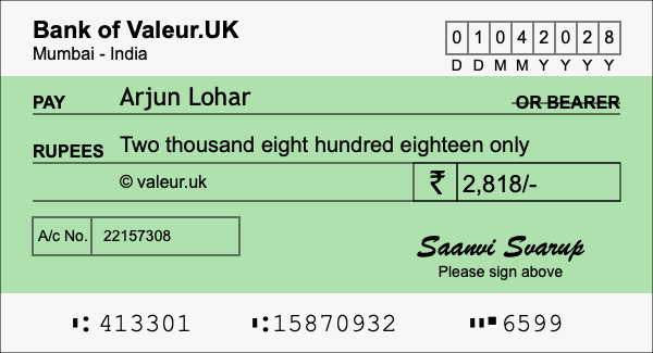 How to write a cheque for 2,818 rupees