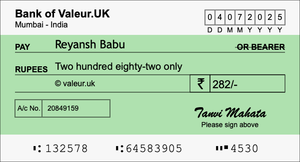 How to write a cheque for 282 rupees How to write a cheque for 282 rupees