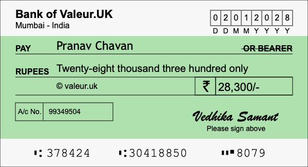 How to write a cheque for 28,300 rupees How to write a cheque for 28,300 rupees