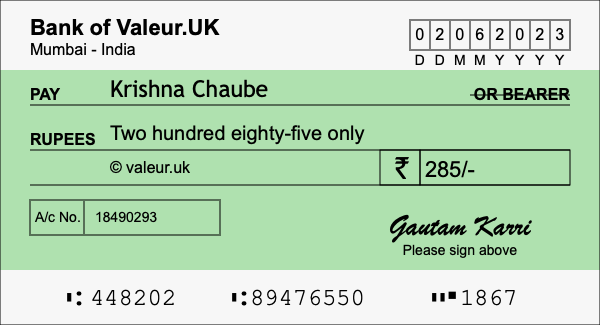 How to write a cheque for 285 rupees How to write a cheque for 285 rupees