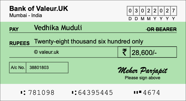 How to write a cheque for 28,600 rupees How to write a cheque for 28,600 rupees