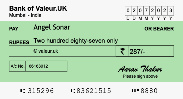 How to write a cheque for 287 rupees How to write a cheque for 287 rupees