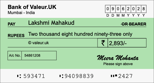How to write a cheque for 2,893 rupees