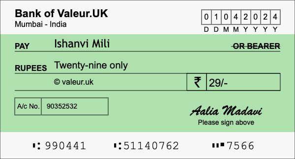 How to write a cheque for 29 rupees