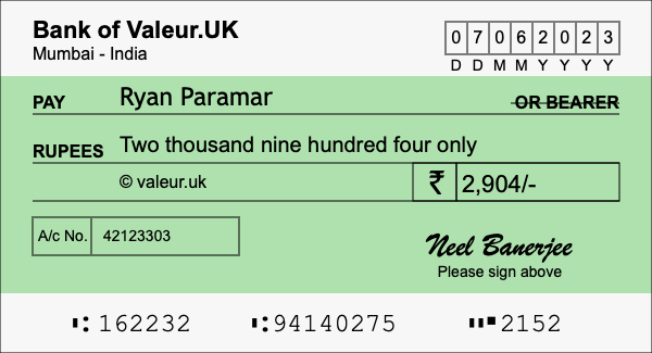 How to write a cheque for 2,904 rupees