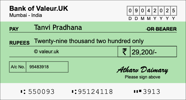 How to write a cheque for 29,200 rupees How to write a cheque for 29,200 rupees
