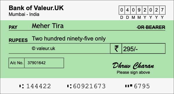 How to write a cheque for 295 rupees