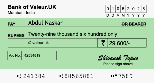 How to write a cheque for 29,600 rupees How to write a cheque for 29,600 rupees
