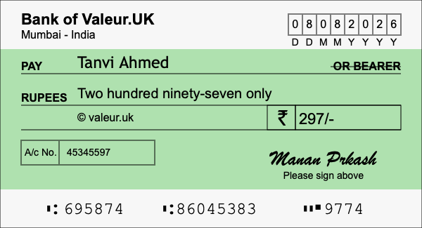 How to write a cheque for 297 rupees