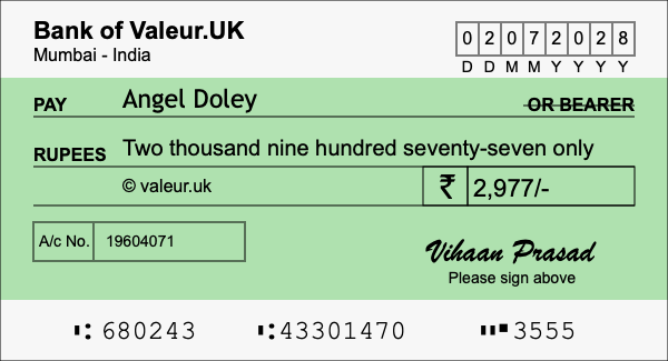 How to write a cheque for 2,977 rupees