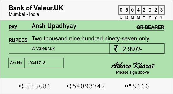 How to write a cheque for 2,997 rupees How to write a cheque for 2,997 rupees