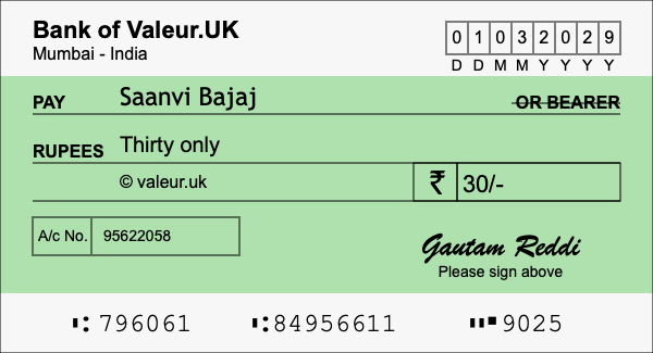 How to write a cheque for 30 rupees