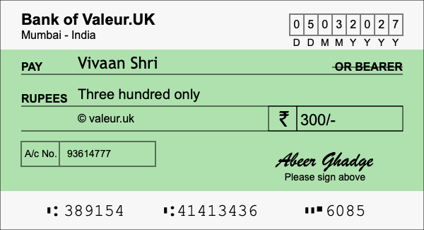 How to write a cheque for 300 rupees
