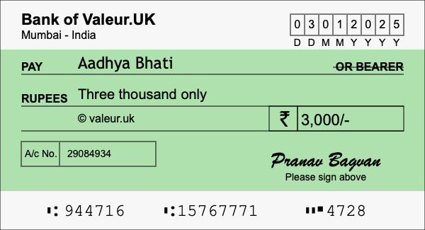How to write a cheque for 3,000 rupees