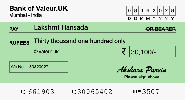 How to write a cheque for 30,100 rupees How to write a cheque for 30,100 rupees