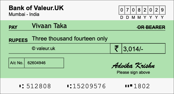 How to write a cheque for 3,014 rupees